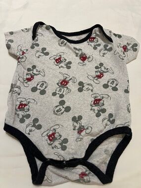 “Bundle 10/$13” Disney 6-9mGrey, Black & Red Mickey Mouse Short-Sleeve One-Piece